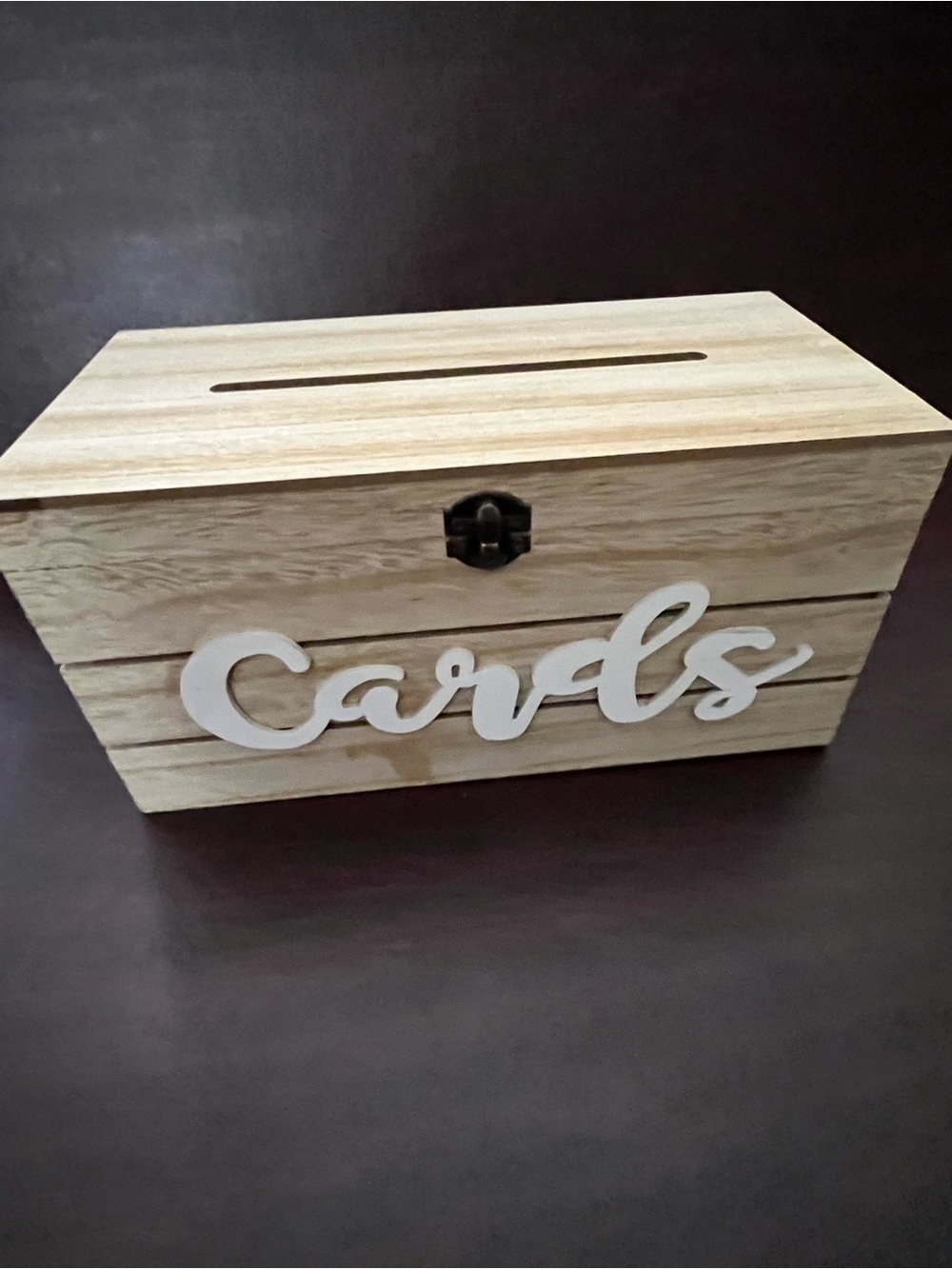Natural Wood Card Box with White 'Cards' Script